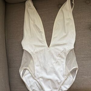 White Topshop Plunging Mesh Cheeky One Piece Swimsuit